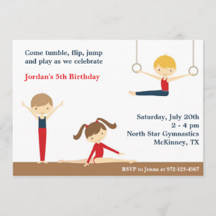 Gymnastics Boy and Girl Birthday Party Invitation
