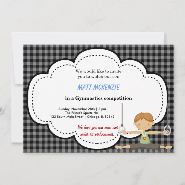 Gymnastics Boy Competition (Black) Invitation (Front)