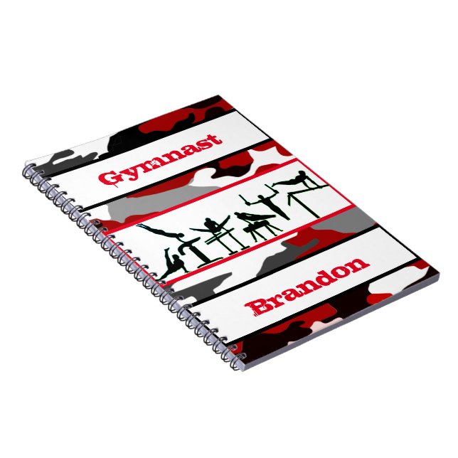 Gymnastics Boys Red, Black, White Gymnast Camo Notebook (Right Side)