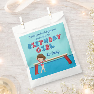 Gymnastics Brunette Girl Gymnast Birthday Party Favour Bag
