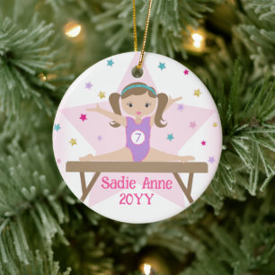 Gymnastics Brunette Gymnast Brown Hair Custom Gift Ceramic Ornament