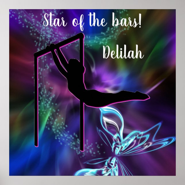 Gymnastics Butterfly Star of the Bars Personalised Poster (Front)