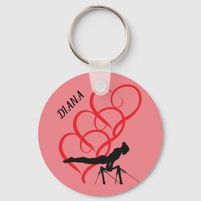 Gymnastics button keychain.  Personalised name. Key Ring (Front)