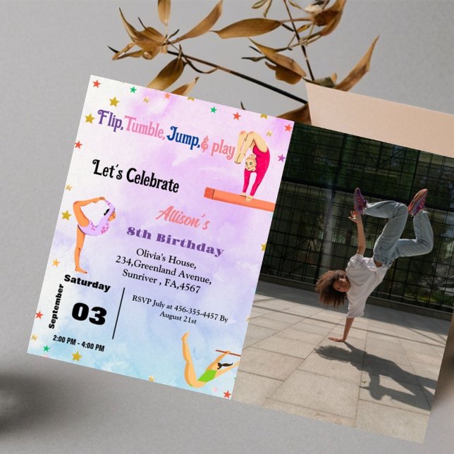 Gymnastics  Cartwheels girl birthday party Invitation (Creator Uploaded)