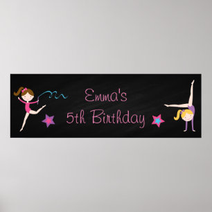 Gymnastics Chalkboard Personalised Birthday Banner Poster