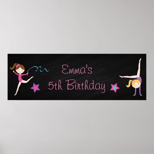 Gymnastics Chalkboard Personalised Birthday Banner Poster (Front)