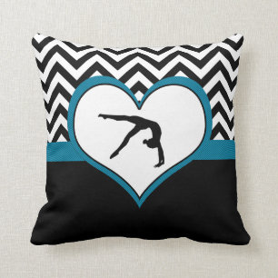 Gymnastics Chevron Heart with Monogram in Black Cushion