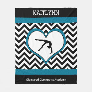 Gymnastics Chevron Heart with Monogram in Black Fleece Blanket