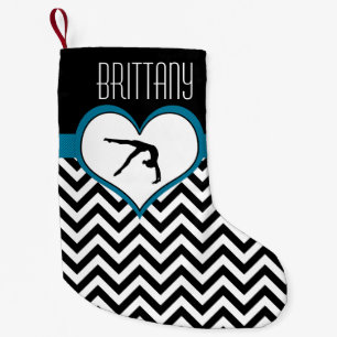 Gymnastics Chevron Heart with Monogram in Black Small Christmas Stocking