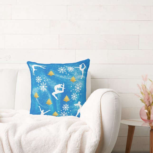 Gymnastics Christmas Blue Sparkle White Pattern Cushion (Couch)