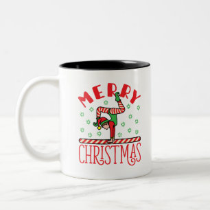 Gymnastics Christmas Elf on Beam Two-Tone Coffee Mug