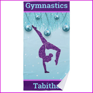 Gymnastics Christmas Purple Aqua Personalised Beach Towel
