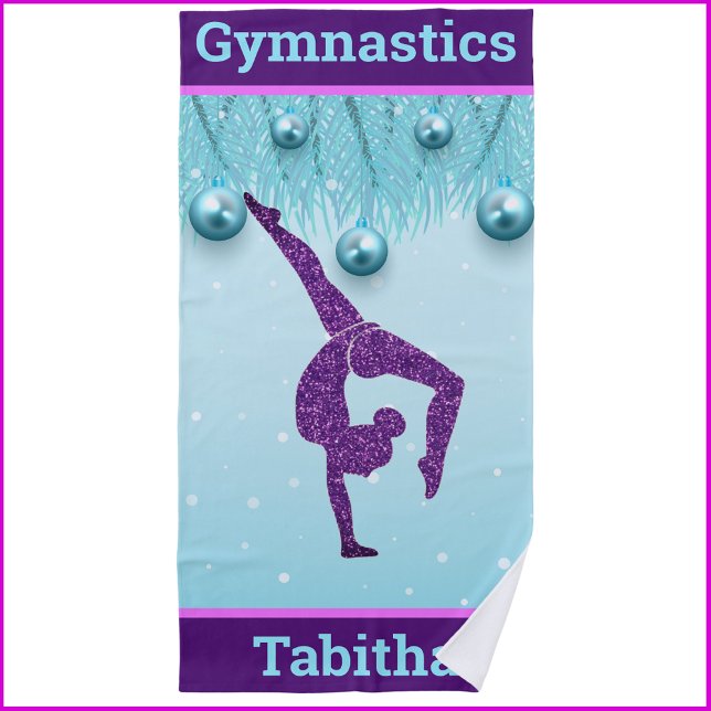 Gymnastics Christmas Purple Aqua Personalised    Beach Towel (Creator Uploaded)