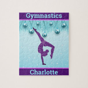 Gymnastics Christmas Purple Aqua Personalised Jigsaw Puzzle