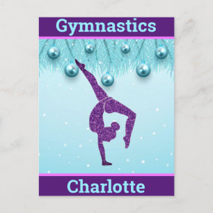 Gymnastics Christmas Purple Aqua Personalised   Postcard