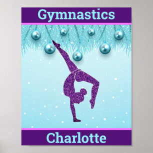 Gymnastics Christmas Purple Aqua Personalised   Poster