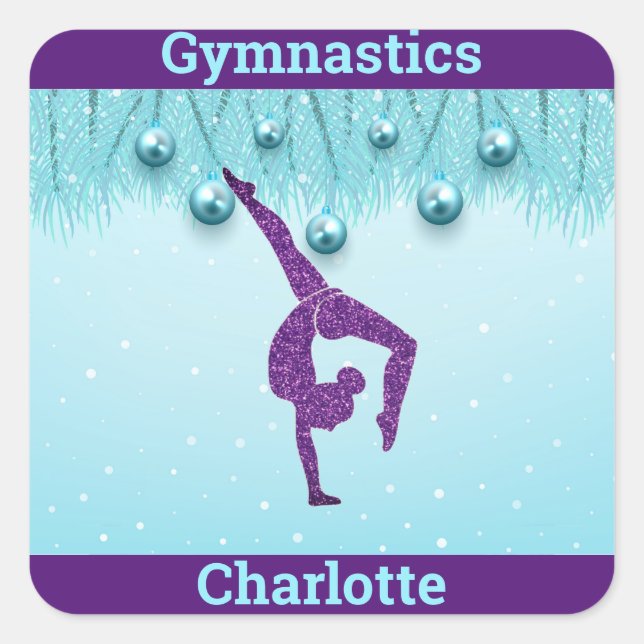 Gymnastics Christmas Purple Aqua Personalised   Square Sticker (Front)