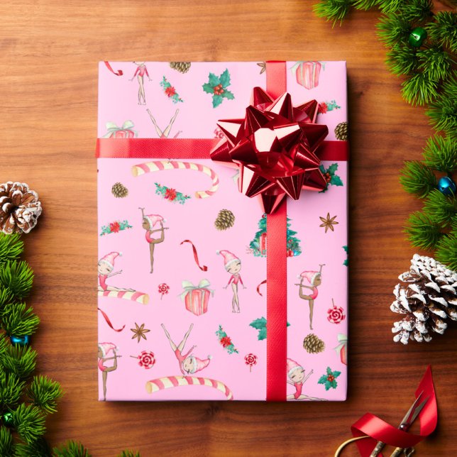 Gymnastics Christmas Wrapping Paper Pink Holiday (Creator Uploaded)