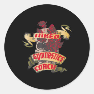 Gymnastics Coach Inked Skull & Red Roses Tatto Classic Round Sticker