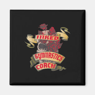 Gymnastics Coach Inked Skull &amp; Red Roses Tatto Magnet