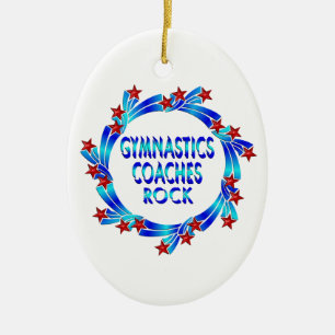 Gymnastics Coaches Rock Red Stars Ceramic Ornament