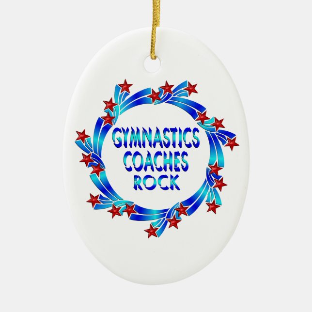 Gymnastics Coaches Rock Red Stars Ceramic Ornament (Front)