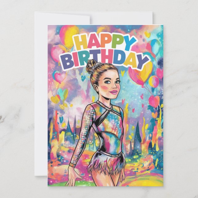 Gymnastics colourful painted personalised birthday invitation (Front)