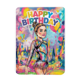 Gymnastics colourful painted personalised birthday magnet