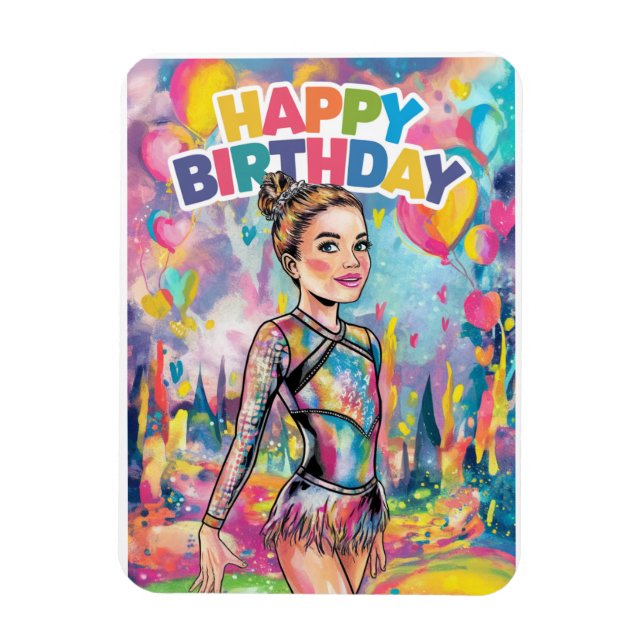 Gymnastics colourful painted personalised birthday magnet (Vertical)