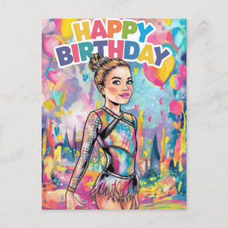 Gymnastics colourful painted personalised birthday postcard