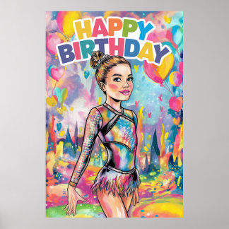Gymnastics colourful painted personalised birthday poster