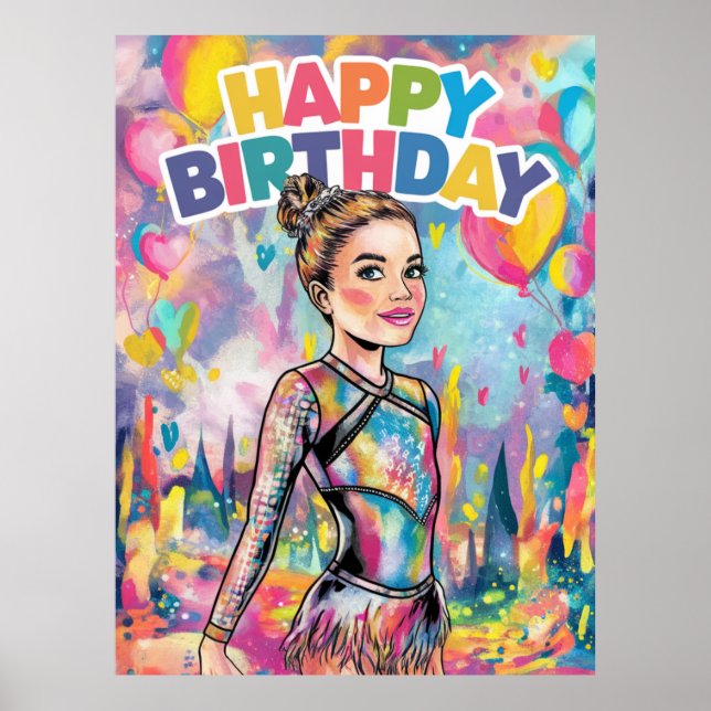 Gymnastics colourful painted personalised birthday poster (Front)