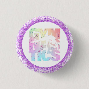 Gymnastics Confetti Letters with Purple Glitter 3 Cm Round Badge