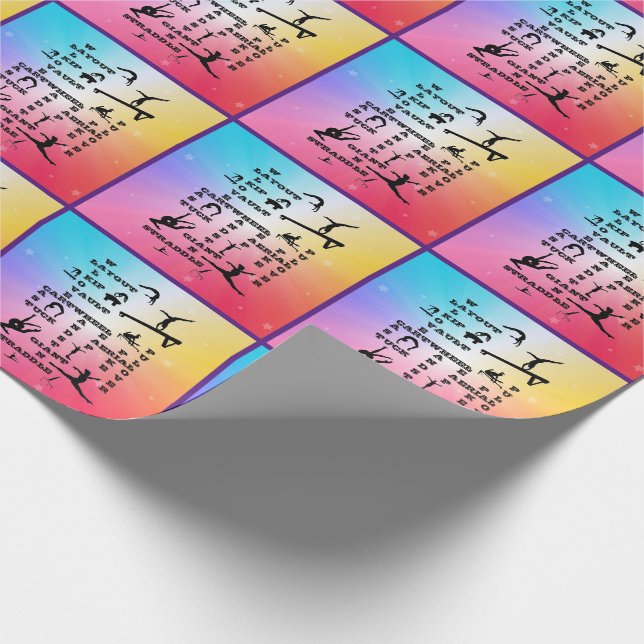 Gymnastics Crossword Rainbow Stars Wrapping Paper (Corner)