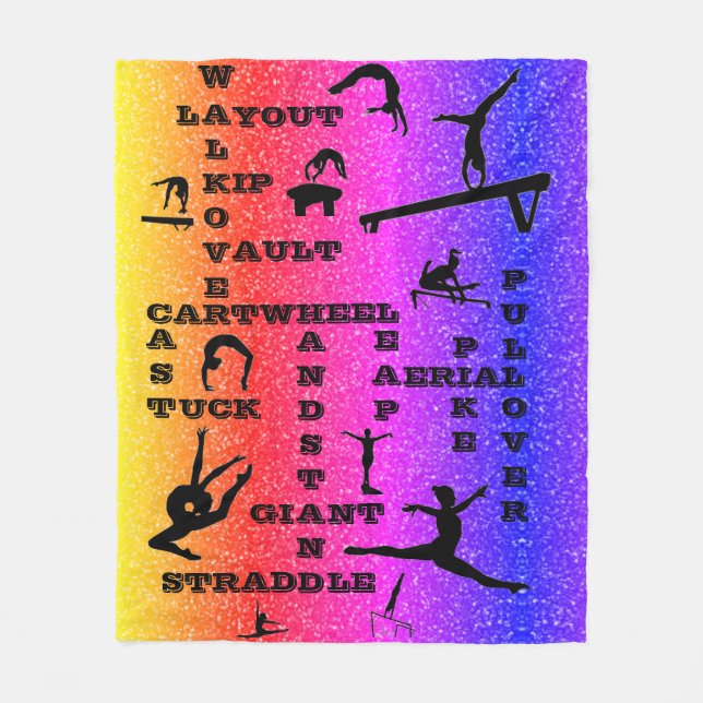 Gymnastics Crosswords Skills Rainbow Sparkle Fleece Blanket (Front)