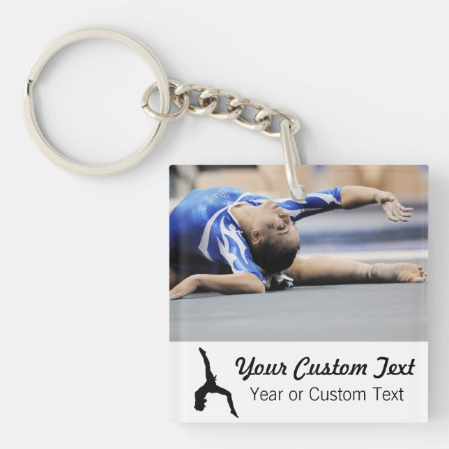 Gymnastics Custom Photo Name and Text Key Ring (Front)
