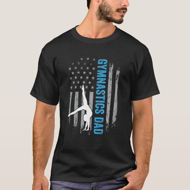 Gymnastics Dad Gymnast Father Parent American Flag T-Shirt (Front)