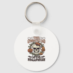 Gymnastics Dad Loves Halloween Skull Pumpkins Bats Key Ring