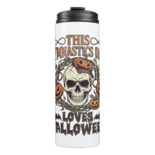 Gymnastics Dad Loves Halloween Skull Pumpkins Bats Thermal Tumbler