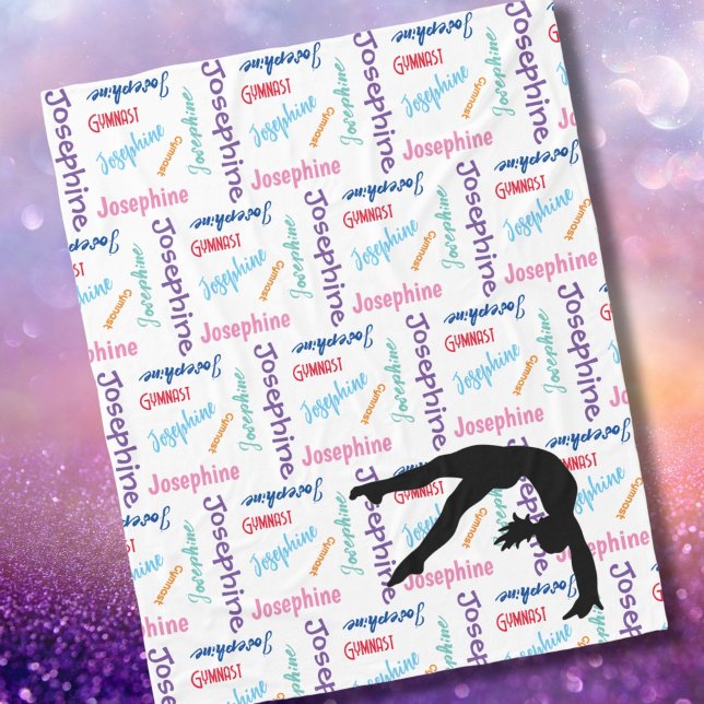 Gymnastics Dance Cheer Her Name & Sport All Over Fleece Blanket (Name & Sport all over on blanket. Perfect for gymnastics, dance, cheer or any girl who loves to flip)