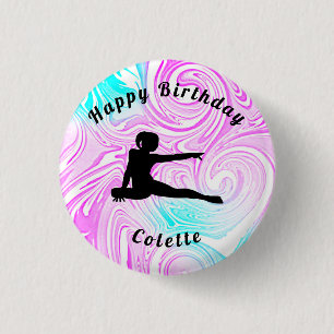 Gymnastics / Dance Happy Birthday Custom Swirl 3 Cm Round Badge
