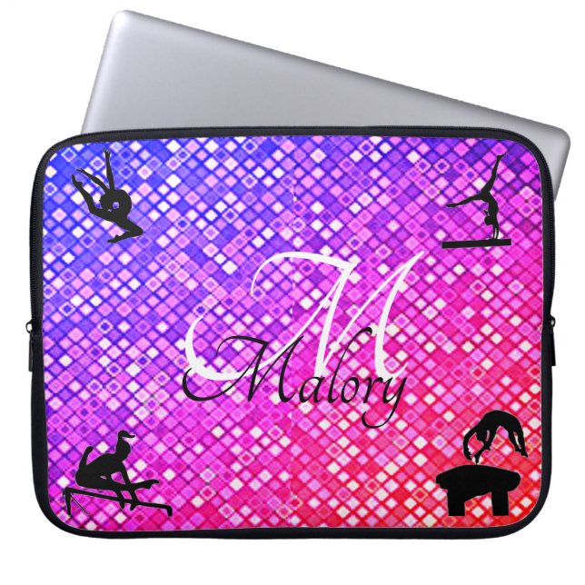 Gymnastics Events Monogram Sparkle Personalised Laptop Sleeve (Front)