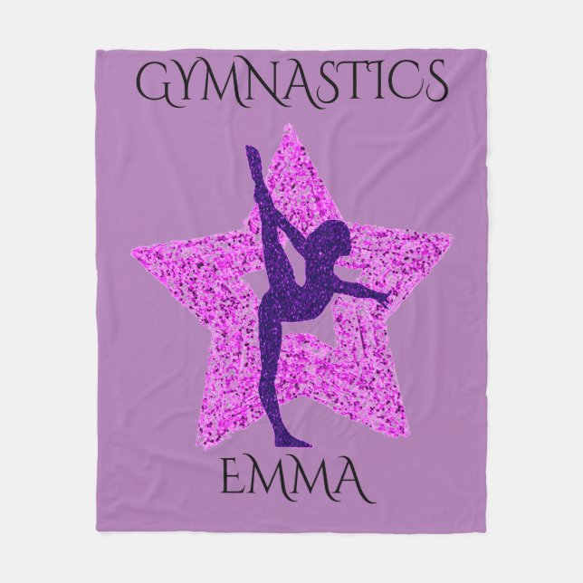Gymnastics fleece blanket with personalised name. (Front)