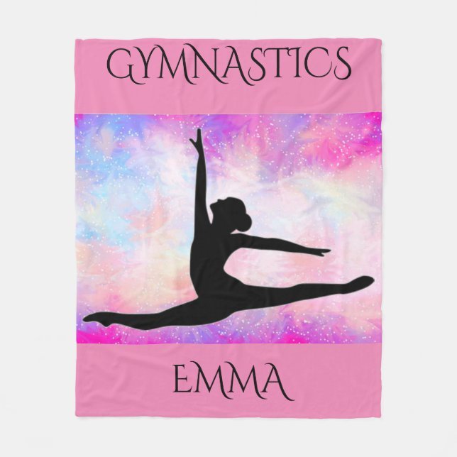 Gymnastics fleece blanket with personalised name. (Front)