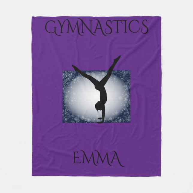 Gymnastics fleece blanket with personalised name. (Front)