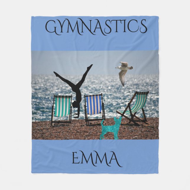 Gymnastics fleece blanket with personalised name. (Front)