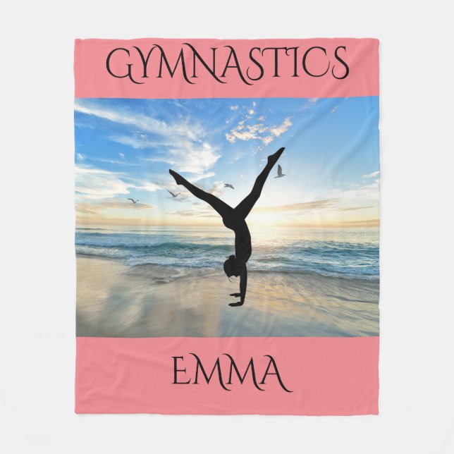 Gymnastics fleece blanket with personalised name. (Front)