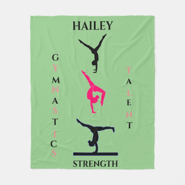 Gymnastics fleece blanket with personalised name. (Front)