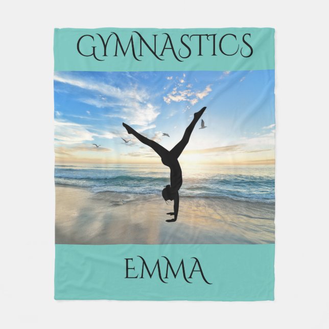Gymnastics fleece blanket with personalized name. (Front)