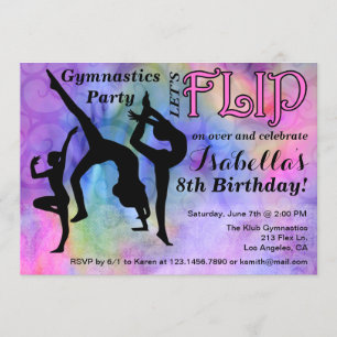 Gymnastics Flip Girls Birthday Party Invitation